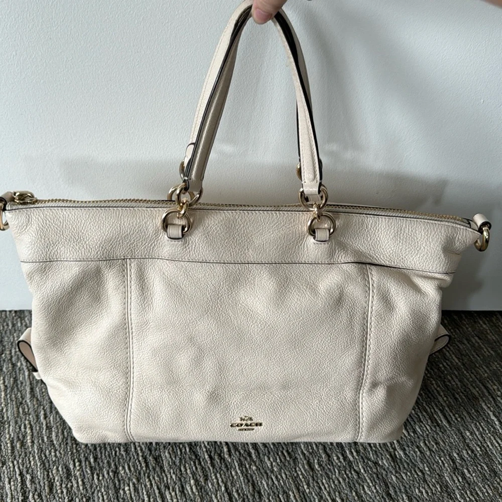 Coach Chalk White Pebbled Leather Lenox Satchel F59325